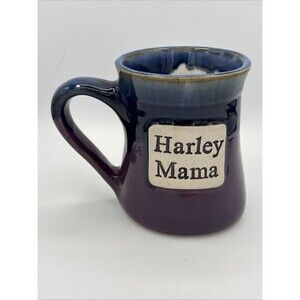 Harley Mama Coffee Mug Pottery Drip Glaze Stoneware Purple / Blue / Green Stripe